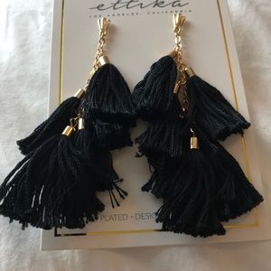 Black and gold tassel earrings